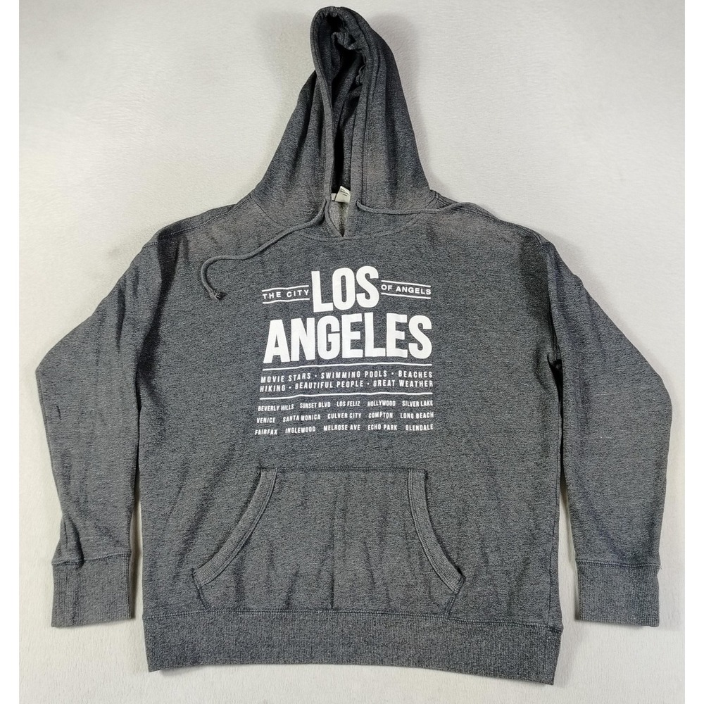Forever 21 Hoodie Sweatshirt Mens Medium Gray Fleece Pullover Los Angeles